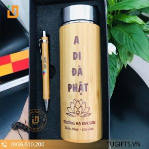 Gift set bình giữ nhiệt tre in logo TG-12127